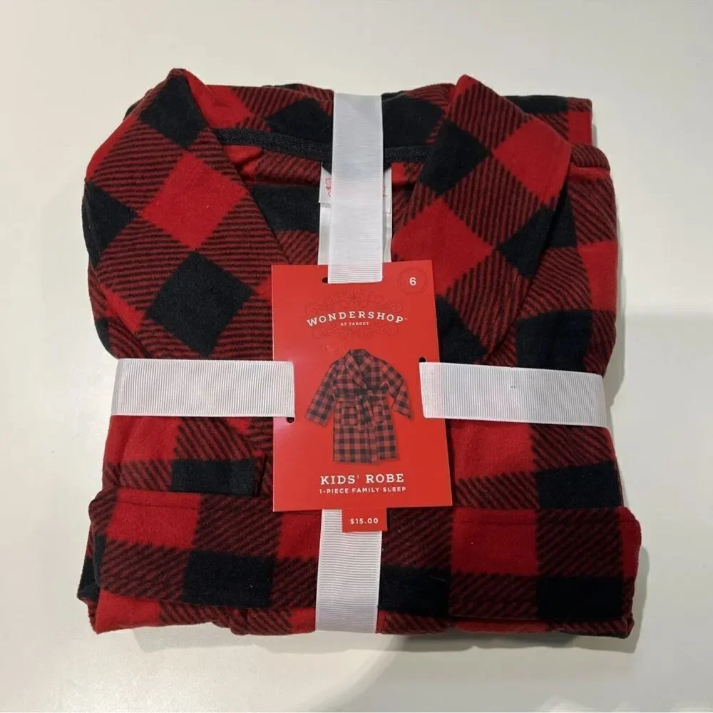 100% Polyester Kids Buffalo Check Print Cozy Fleece Robe pajama sleep red black